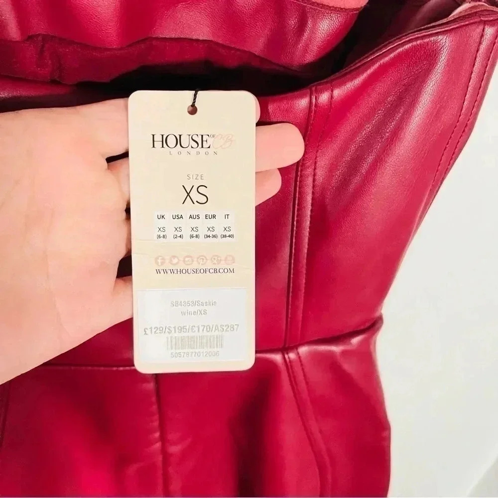 NWT House of CB Saskia Faux Leather Structured Midi Bodycon Dress Wine Red - Picture 6 of 7